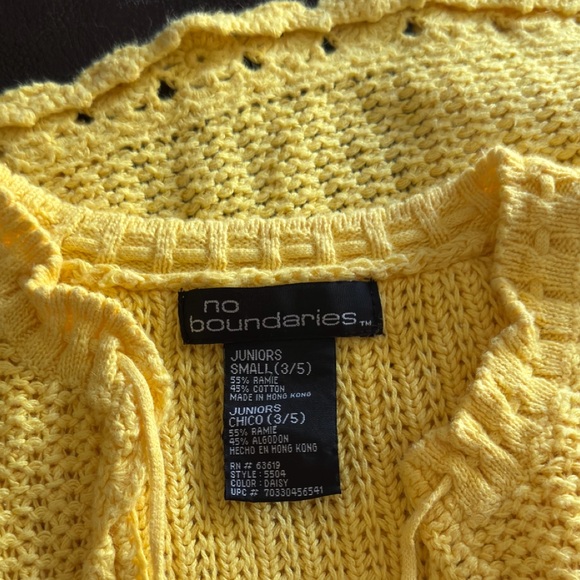Vintage Y2K No Boundaries Bright Yellow Crochet Cardigan Junior’s Size S Retro - Picture 5 of 13